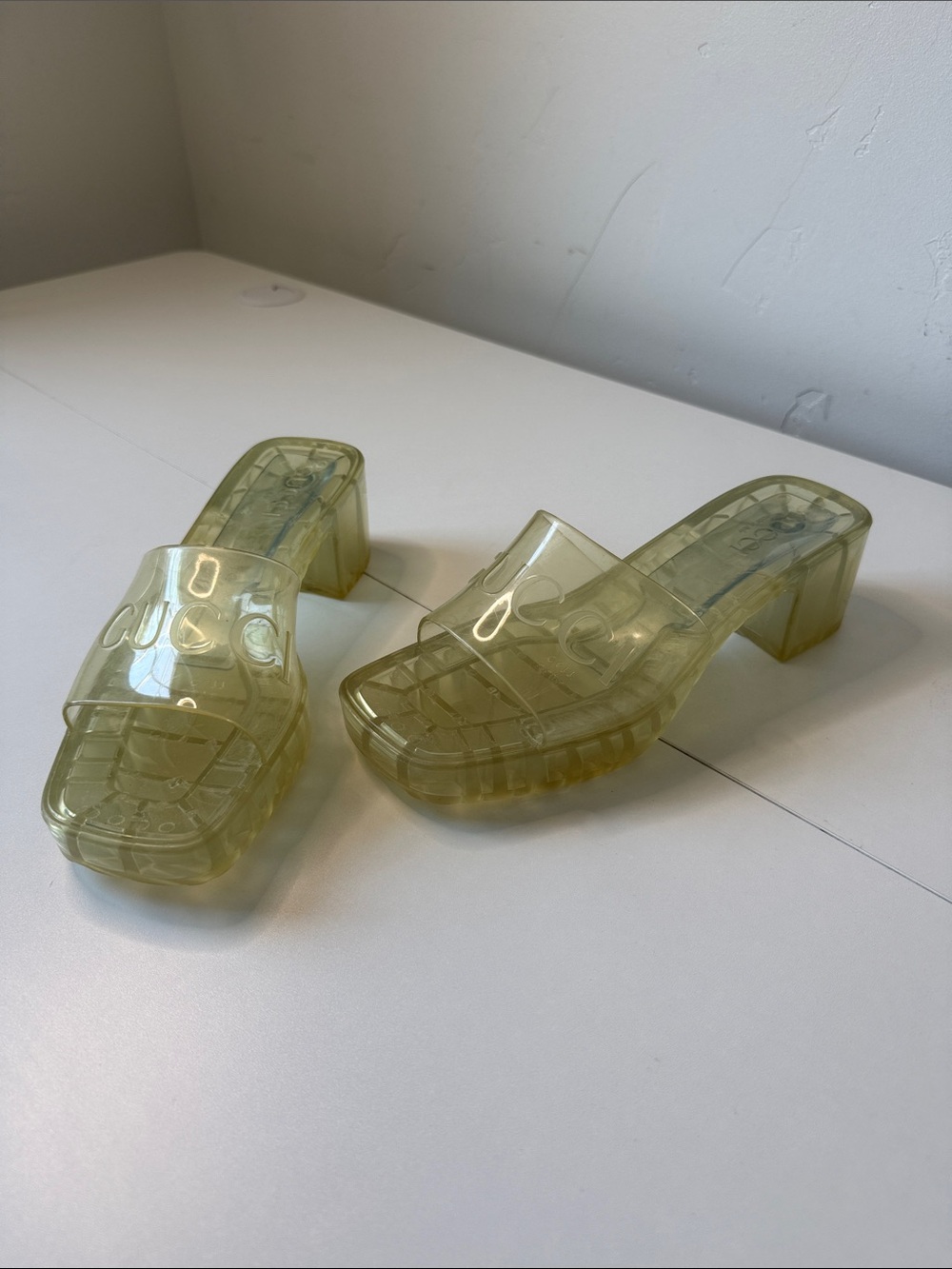 Gucci Translucent Block Heel Slide Sandals EU - 36, US - 6